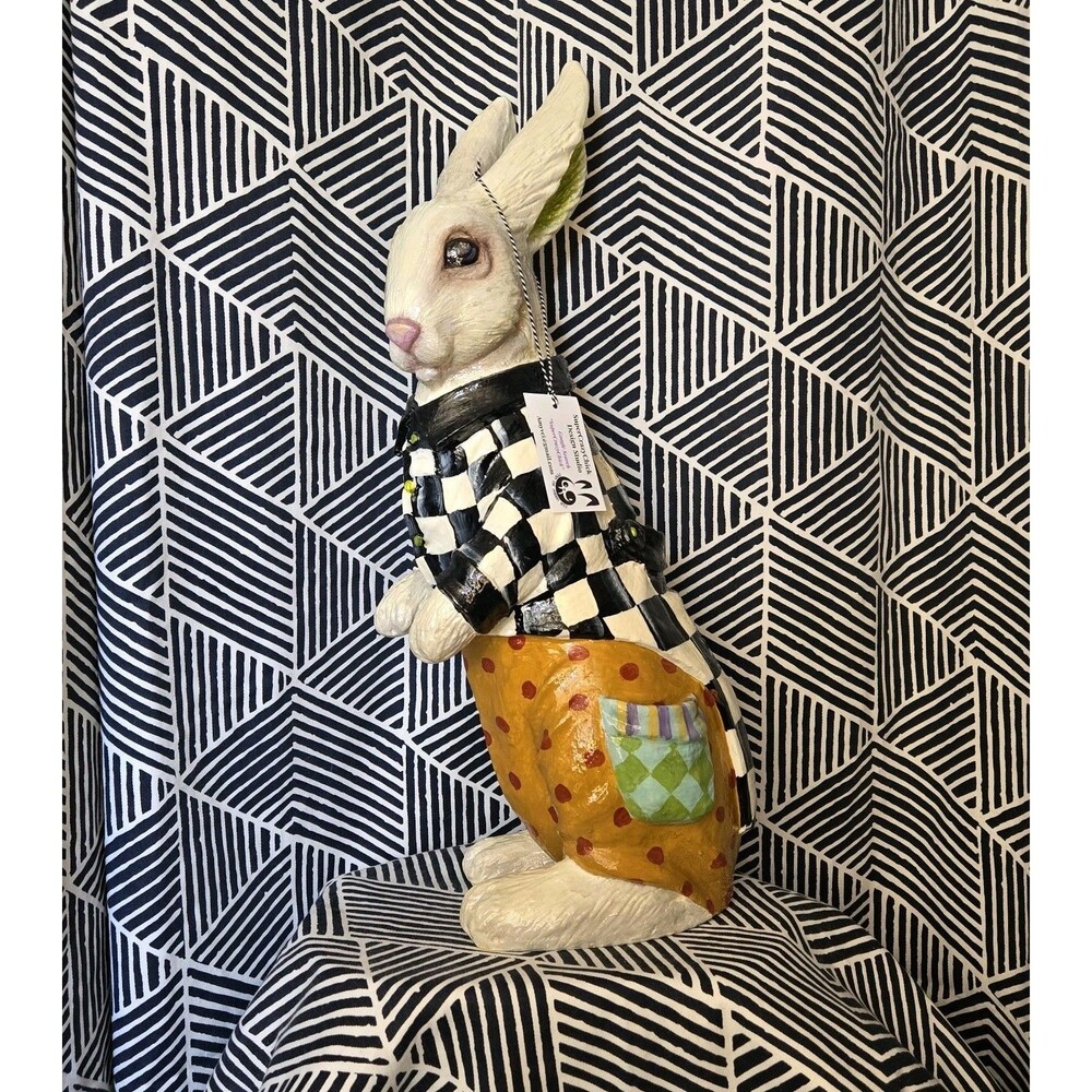 My Own 19" Hand Painted Whimsical Easter Bunny w/ B&W Checkerboard Check Coat